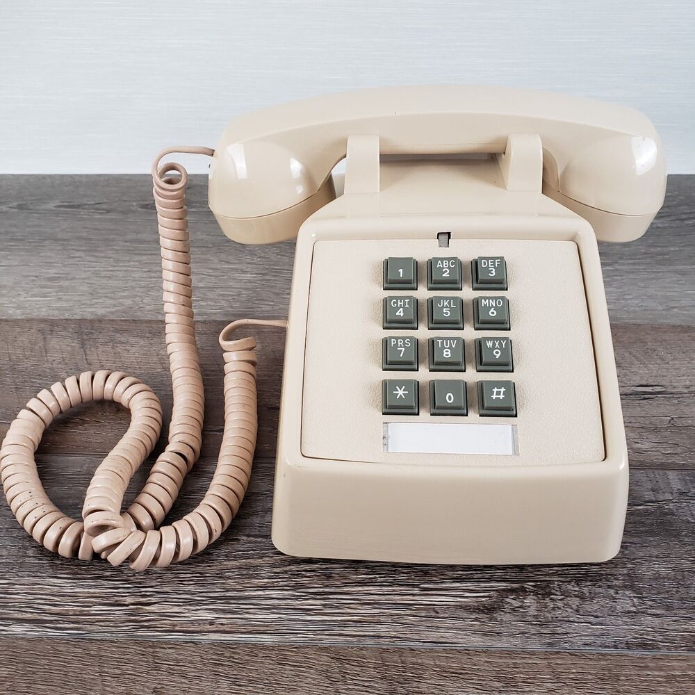 Push Button Touch Tone Table Top Telephone Tan Cortelco USA Works VTG